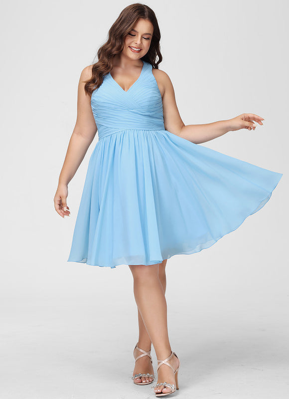 Robe Pastel Bleu Col V Mousseline Volants - gallery 7