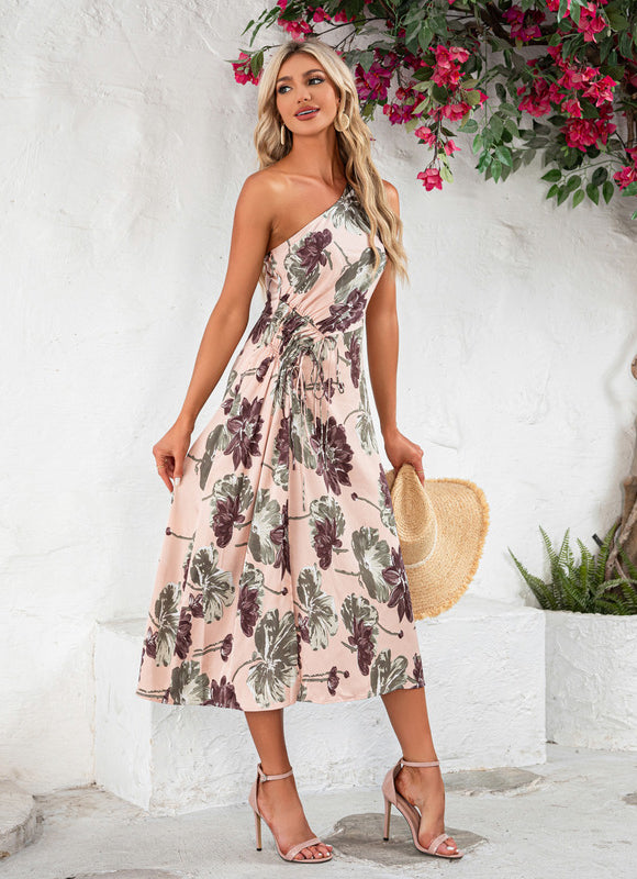 Robe Pastel Imprimée Fleur Rose Midi - gallery 5