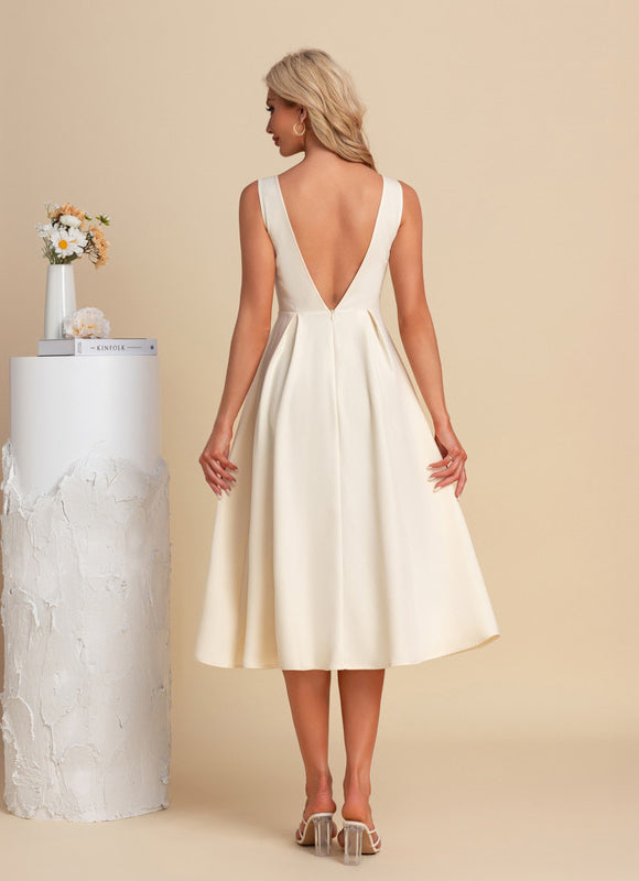 Robe Pastel Crème Col Bateau Midi - gallery 2
