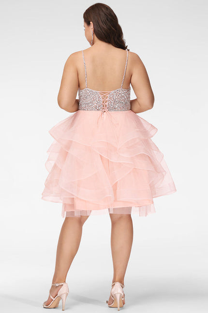 Robe Pastel Rose Col V Tulle Bal - gallery 6