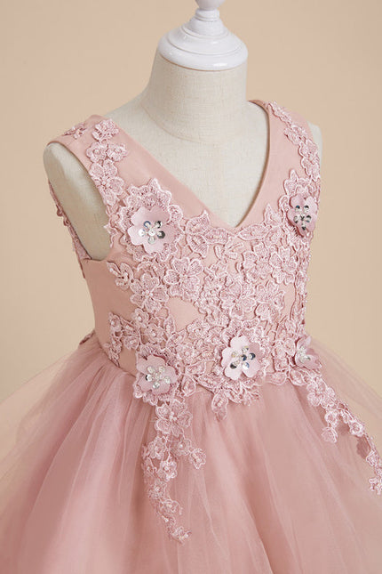 Robe Pastel Rose En Tulle Avec Dentelle - gallery 7