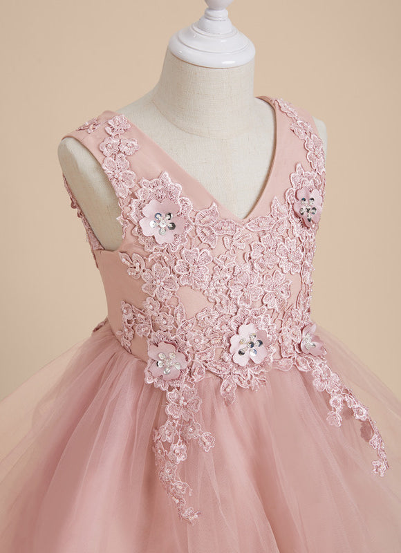 Robe Pastel Rose En Tulle Avec Dentelle - gallery 7
