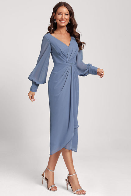 Robe Pastel Bleu Col V Longueur Mollet - gallery 5