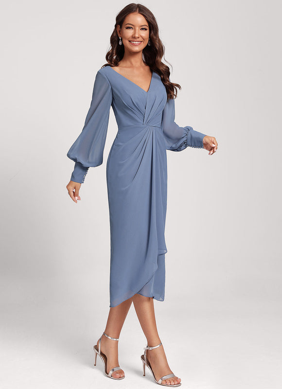 Robe Pastel Bleu Col V Longueur Mollet - gallery 5
