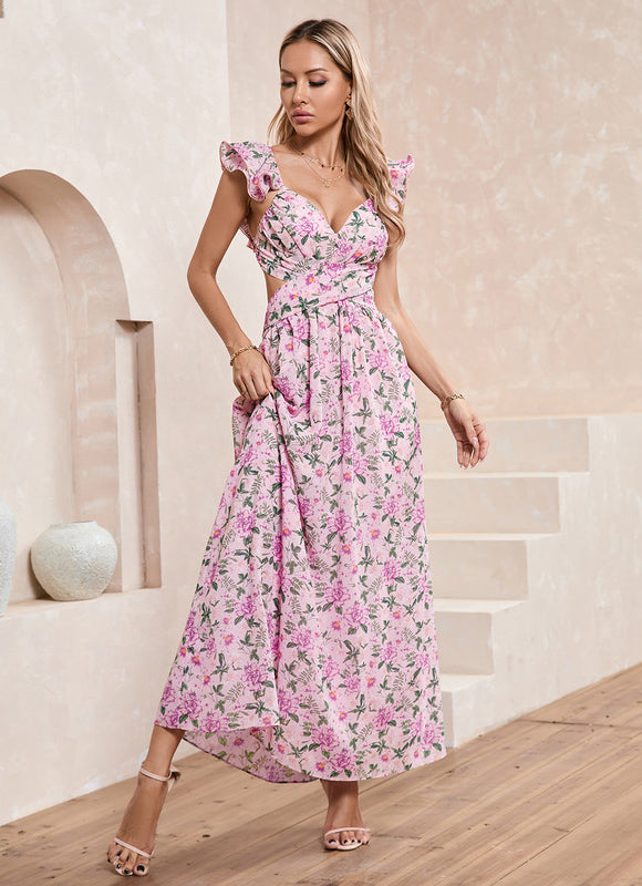 Robe Pastel Imprimé Fleurs Rose Maxi - gallery 6