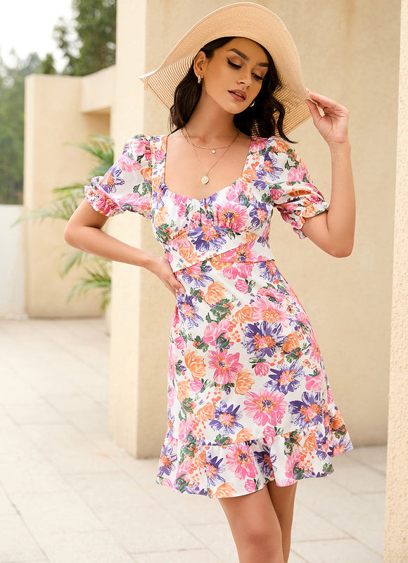 Robe Pastel Fleurie Col Cœur Mini