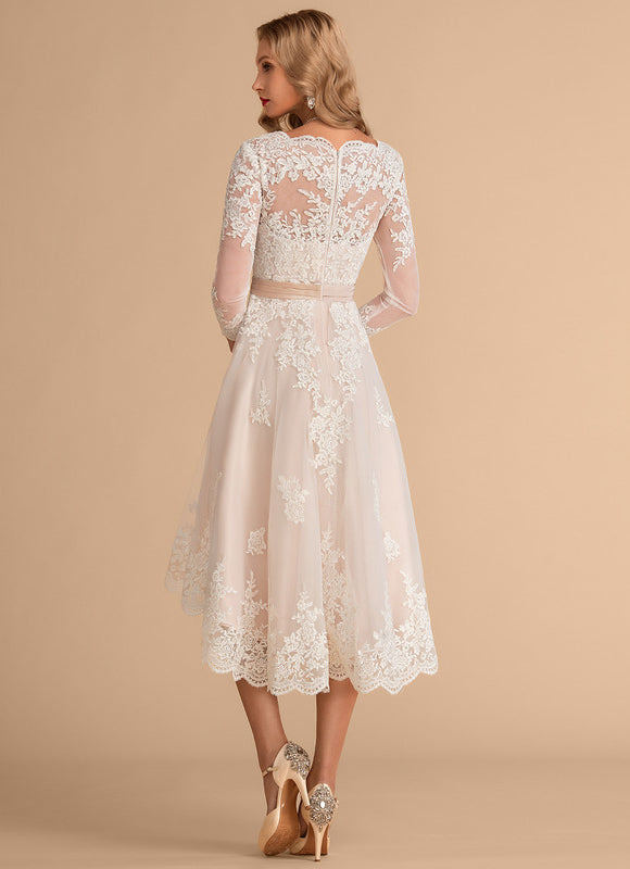 Robe Pastel Mariage Rose Poudré Dentelle - gallery 1