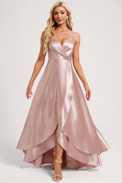 Robe Pastel Vert Satin Volants Asymétrique - gallery 2