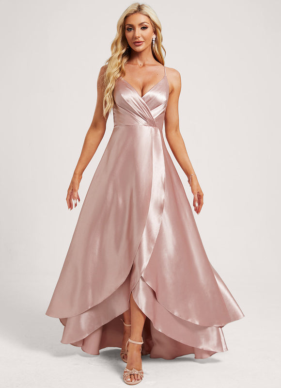 Robe Pastel Vert Satin Volants Asymétrique - gallery 2