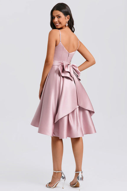 Robe Pastel Rose Trapèze Satiné Élégante - gallery 4