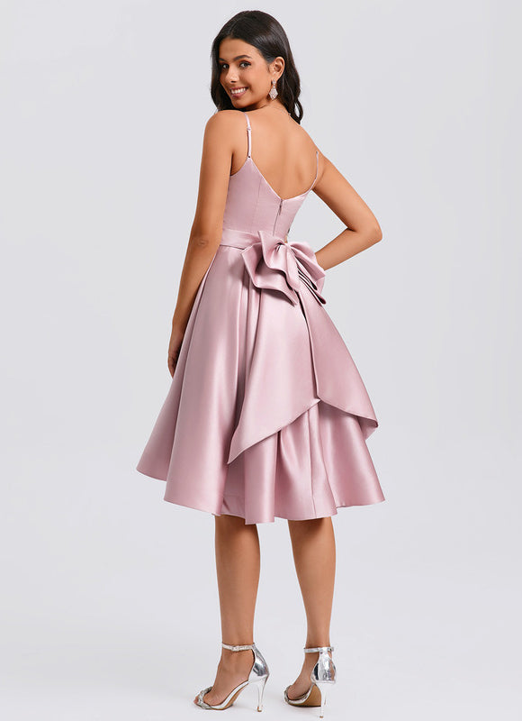 Robe Pastel Rose Trapèze Satiné Élégante - gallery 4