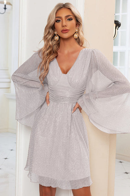 Robe Pastel Rose Paillettes Col V - gallery 8