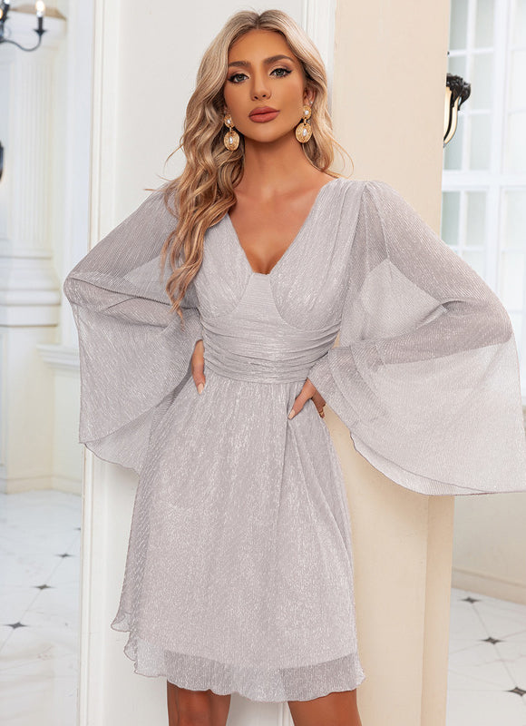 Robe Pastel Rose Paillettes Col V - gallery 8