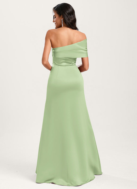 Robe Pastel Rose Satin Longueur Ras Du Sol - gallery 6