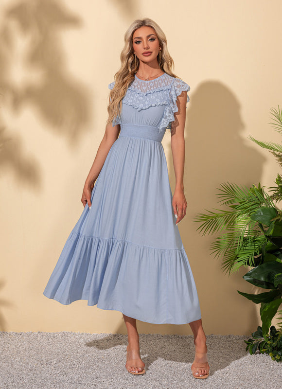 Robe Pastel Bleu Ciel À Volants Midi - gallery 1