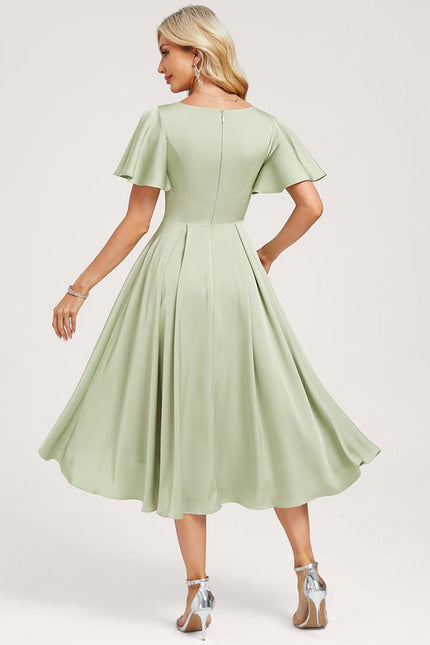Robe Pastel Vert D'Eau Col V Volants - gallery 5