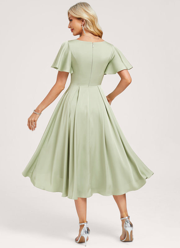 Robe Pastel Vert D'Eau Col V Volants - gallery 5