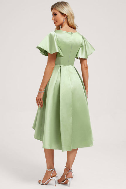 Robe Pastel Verte Satin Col V Asymétrique - gallery 4