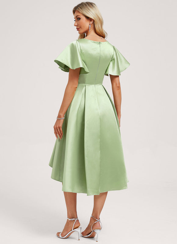 Robe Pastel Verte Satin Col V Asymétrique - gallery 4
