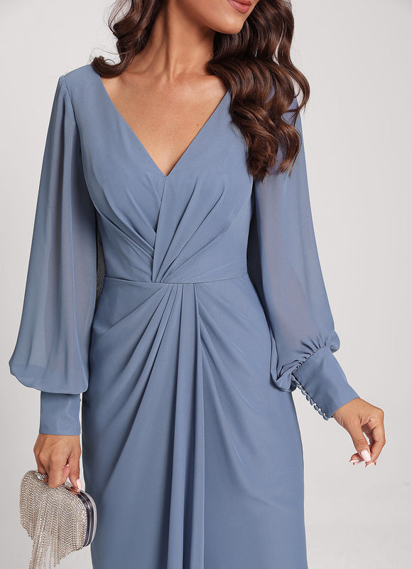 Robe Pastel Bleu Col V Longueur Mollet - gallery 7