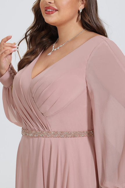 Robe Pastel Rose Trapèze Col V Élégant - gallery 7
