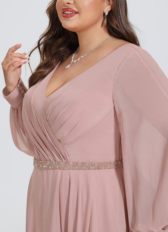 Robe Pastel Rose Trapèze Col V Élégant - gallery 7