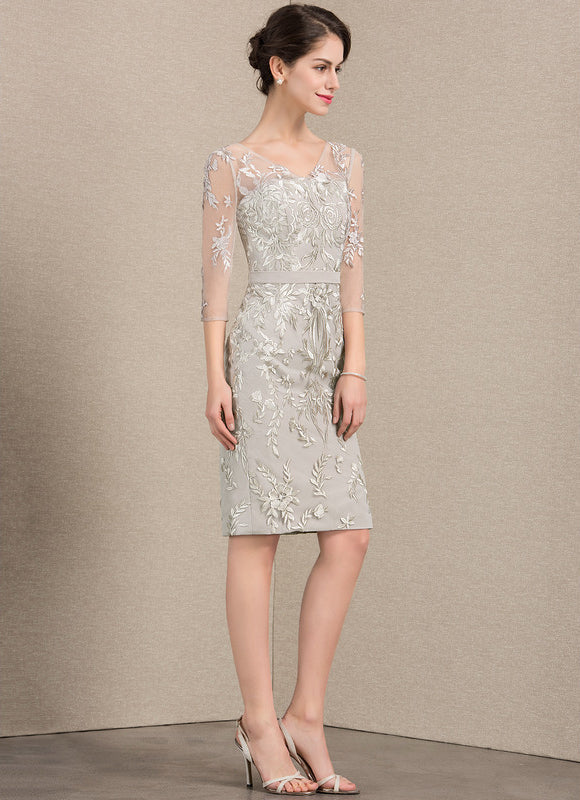 Robe Pastel Gris Col V Courte Dentelle - gallery 6