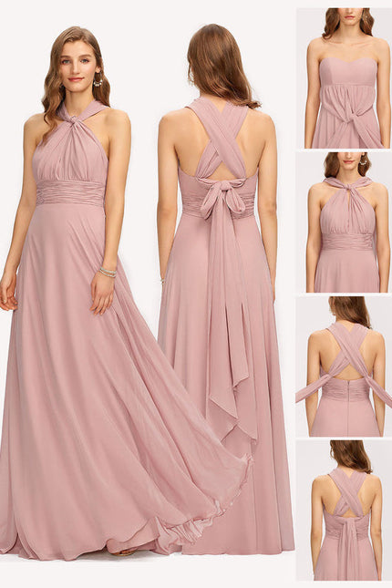 Robe Pastel Rose Décolleté Asymétrique Longue - gallery 2