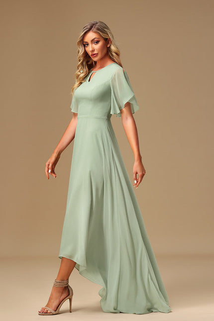 Robe Pastel Verte Mousseline À Volants - gallery 4