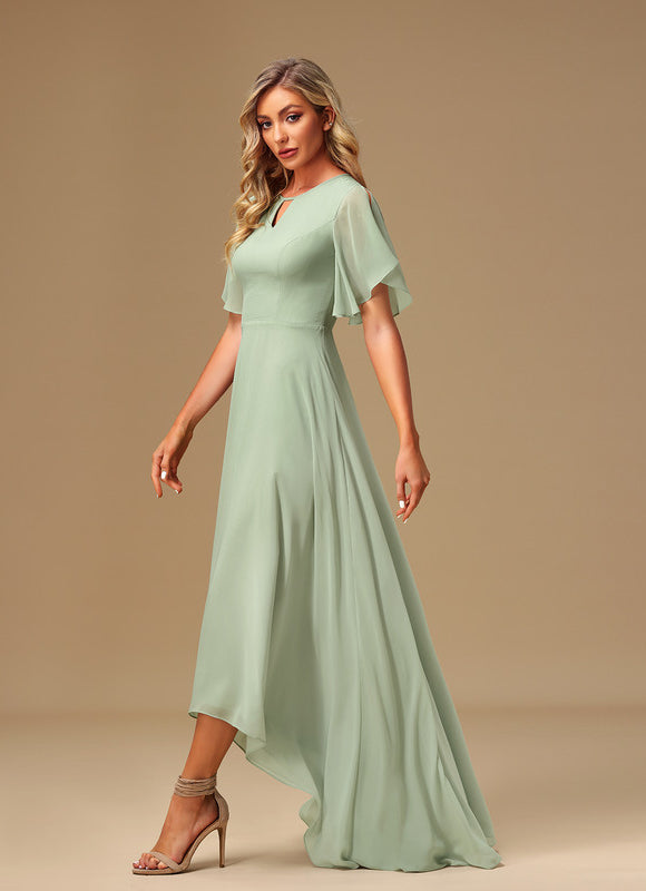 Robe Pastel Verte Mousseline À Volants - gallery 4