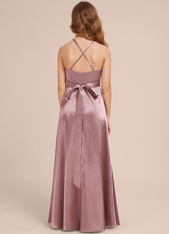 Robe Pastel Rose Satin Demoiselle D'Honneur - gallery 4