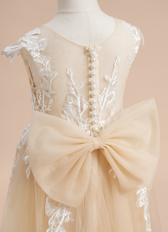 Robe Pastel Fille Mariage Crème Col Rond - gallery 6