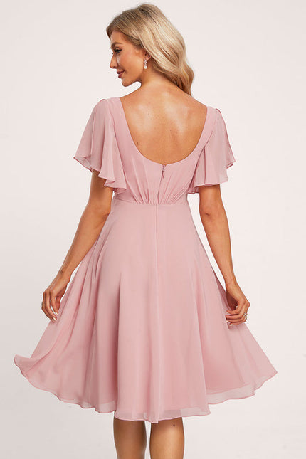 Robe Pastel Rose Trapèze Col V Genou - gallery 4