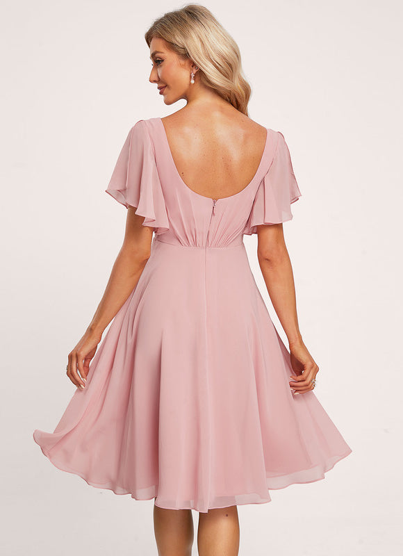 Robe Pastel Rose Trapèze Col V Genou - gallery 4