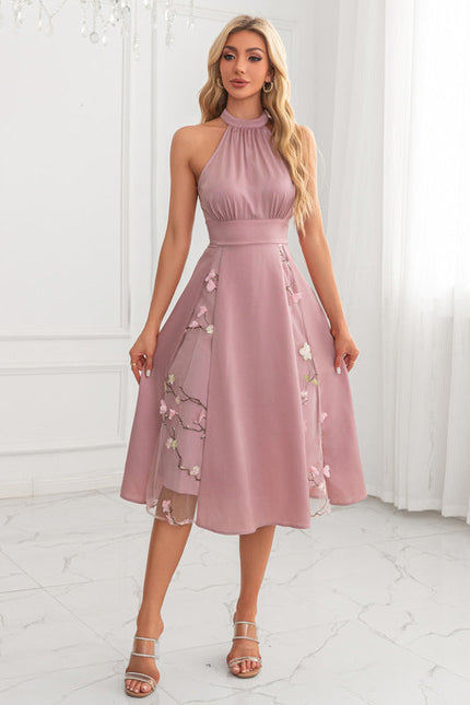 Robe Pastel Rose Trapèze Satin Midi - gallery 2
