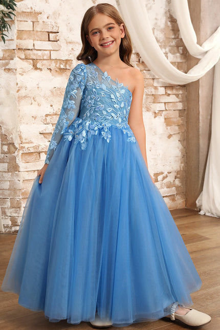 Robe Pastel Bleue Asymétrique Fille Mariage - gallery 9