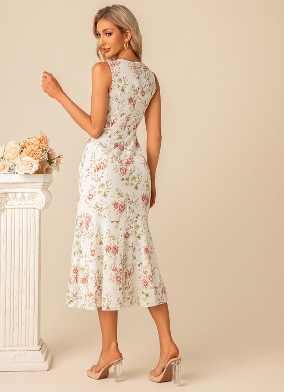Robe Pastel Blanche Avec Fleurs Roses - gallery 9