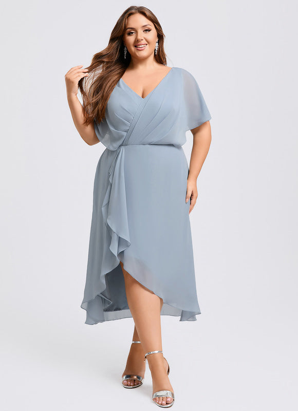 Robe Pastel Bleu Asymétrique À Volants - gallery 8