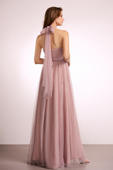 Robe Pastel Rose Décolleté Asymétrique Tulle - gallery 4