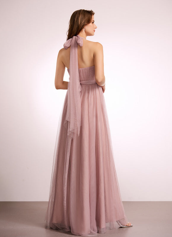 Robe Pastel Rose Décolleté Asymétrique Tulle - gallery 4