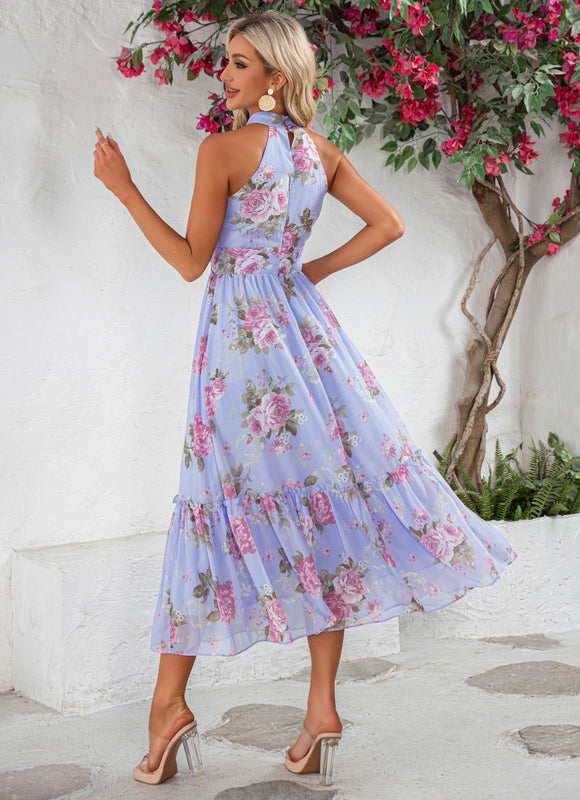 Robe Pastel Bleu Fleuri À Volants - gallery 2