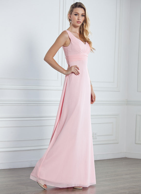 Robe Pastel Rose Demoiselle D'Honneur À Volants - gallery 1