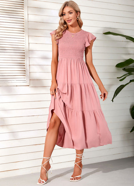 Robe Pastel Rose Maxi À Volants