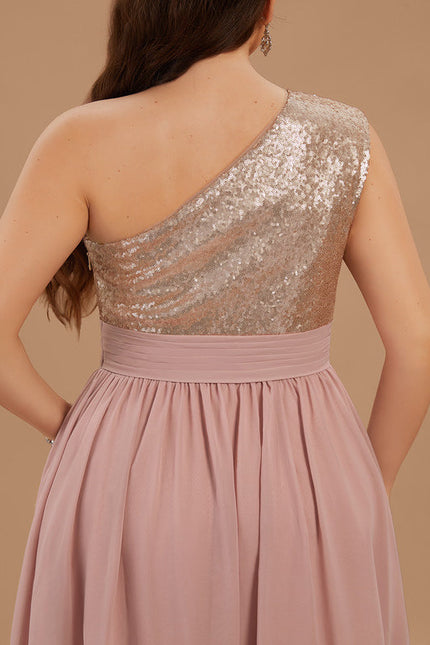 Robe Pastel Rose Décolleté Asymétrique Élégante - gallery 8