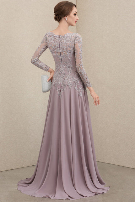 Robe Pastel Violet Col Rond Traîne Dentelle - gallery 4