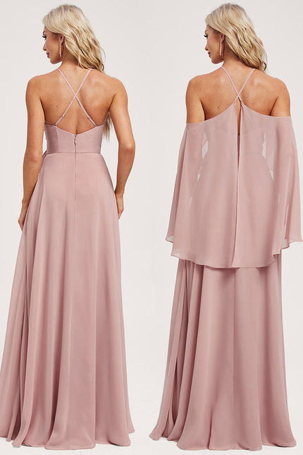 Robe Pastel Rose Décolleté Licou Longue - gallery 7