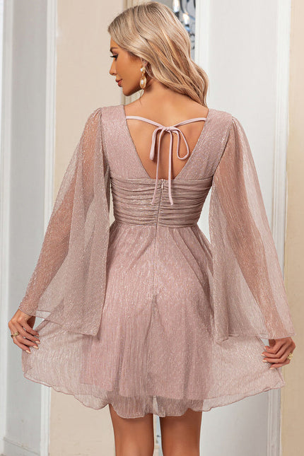 Robe Pastel Rose Paillettes Col V - gallery 5