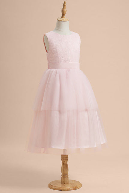 Robe Pastel Rose Col Rond Satin Tulle - gallery 1
