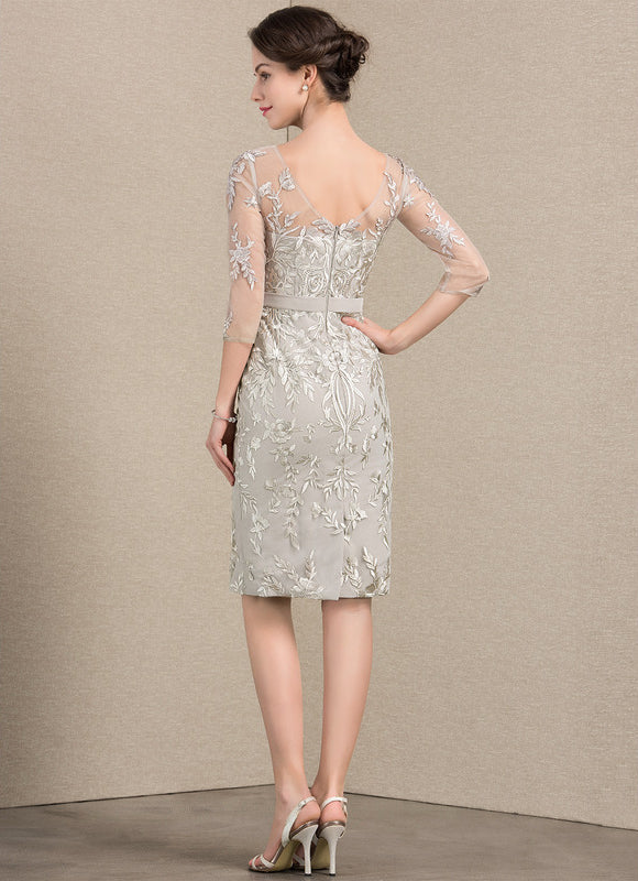 Robe Pastel Gris Col V Courte Dentelle - gallery 7
