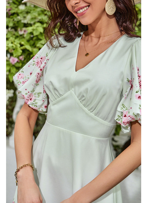 Robe Pastel Blanche À Fleurs Col V - gallery 4